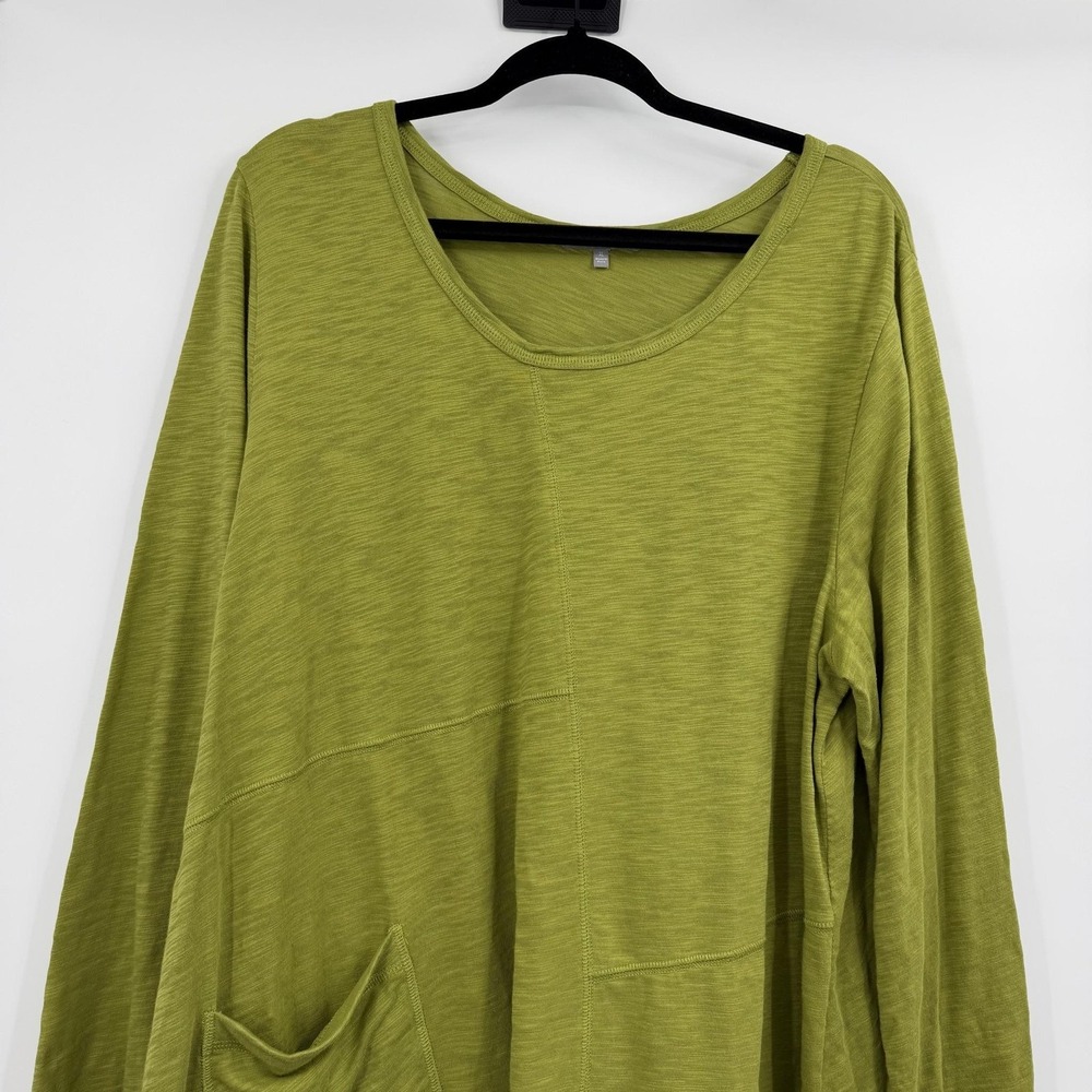 Habitat Tunic Womens XL Green Scoop Neck Long Sleeve Pockets Lagenlook Olive - Picture 3 of 13